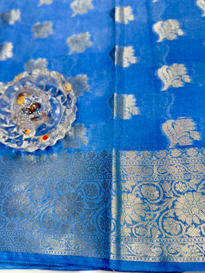 Semi Dupion Silk Saree with Zari Buta Motifs and Contrast Border for Women