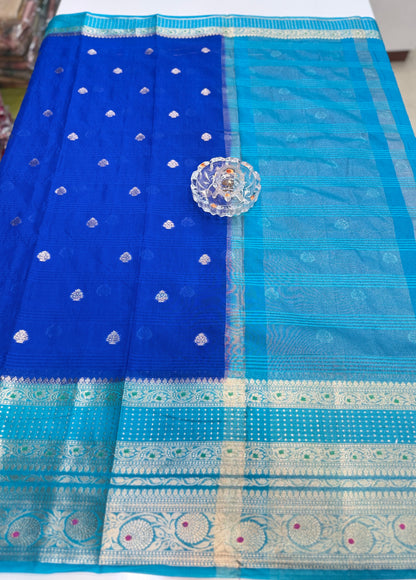 Banarasi semi georgette silk saree with gold zari weaving, meenakari big border and buti design for women