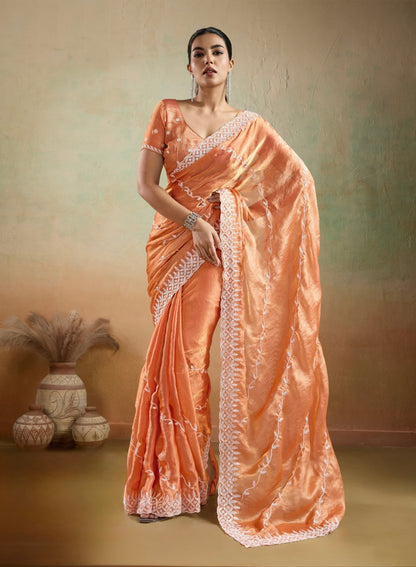 Velvet Chiffon Saree with Sequins Embroidery and Leheriya Flow for Women
