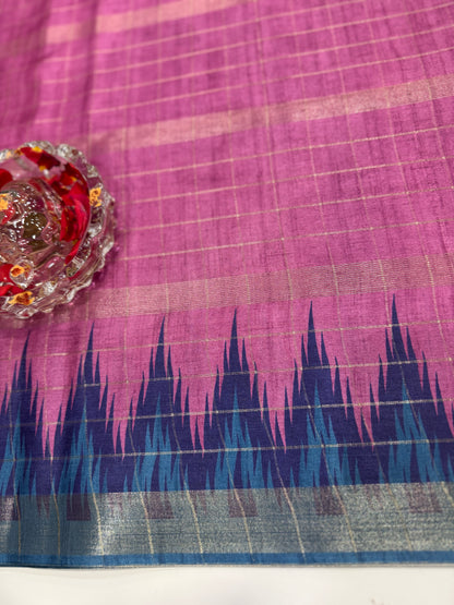 Semi Tussar Silk Saree with Contrast Border and Tassel Pallu for Women