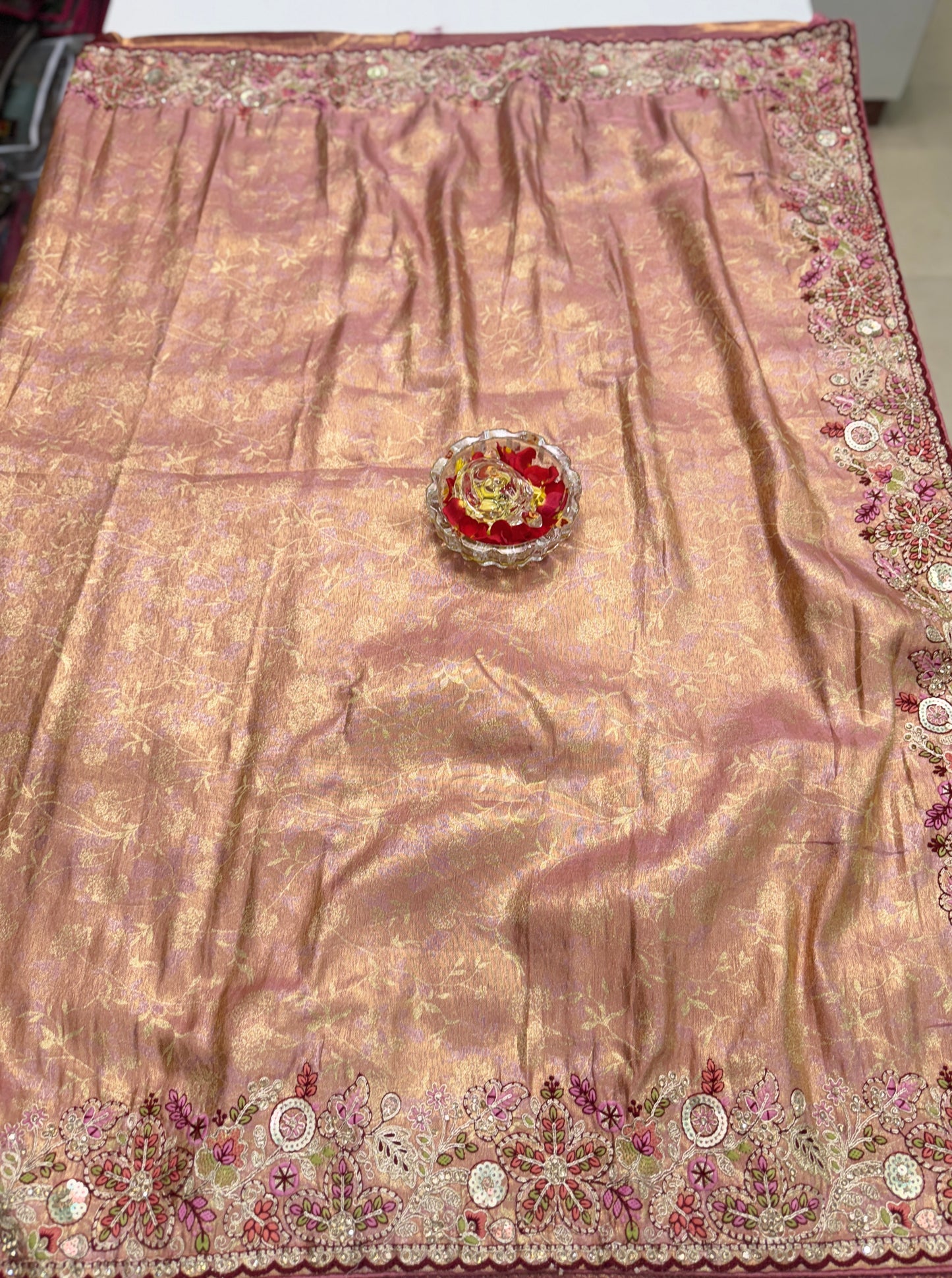 Tissue Silk Saree with Embroidery, Sequin, and Mirror Work Border – Festive Saree for Women