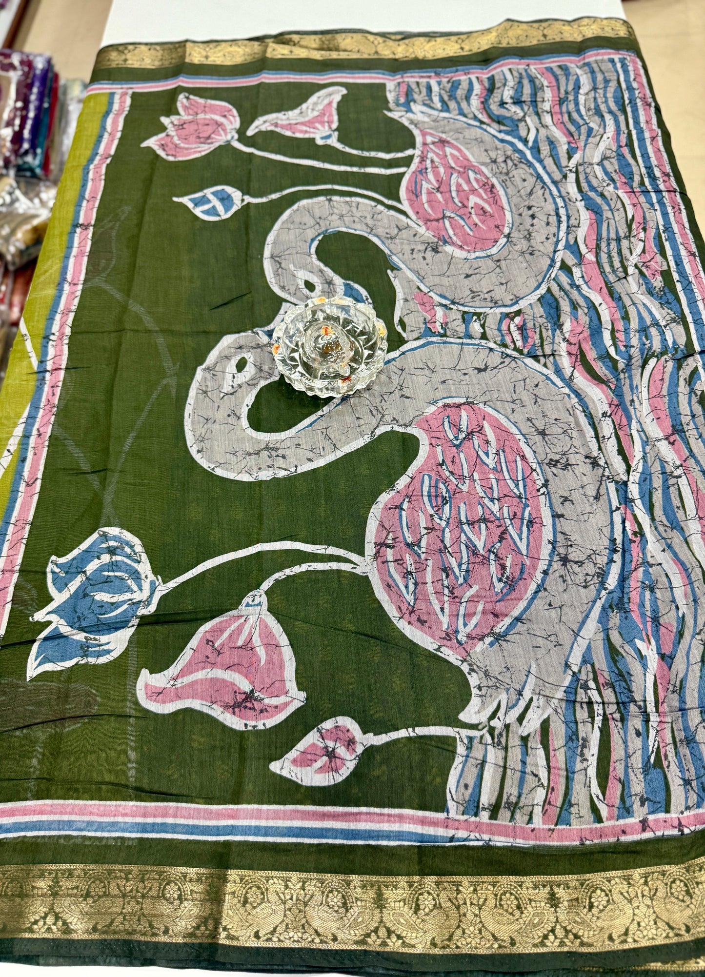 Chennuri silk style printed saree with traditional artwork border and unstitched blouse fabric for women