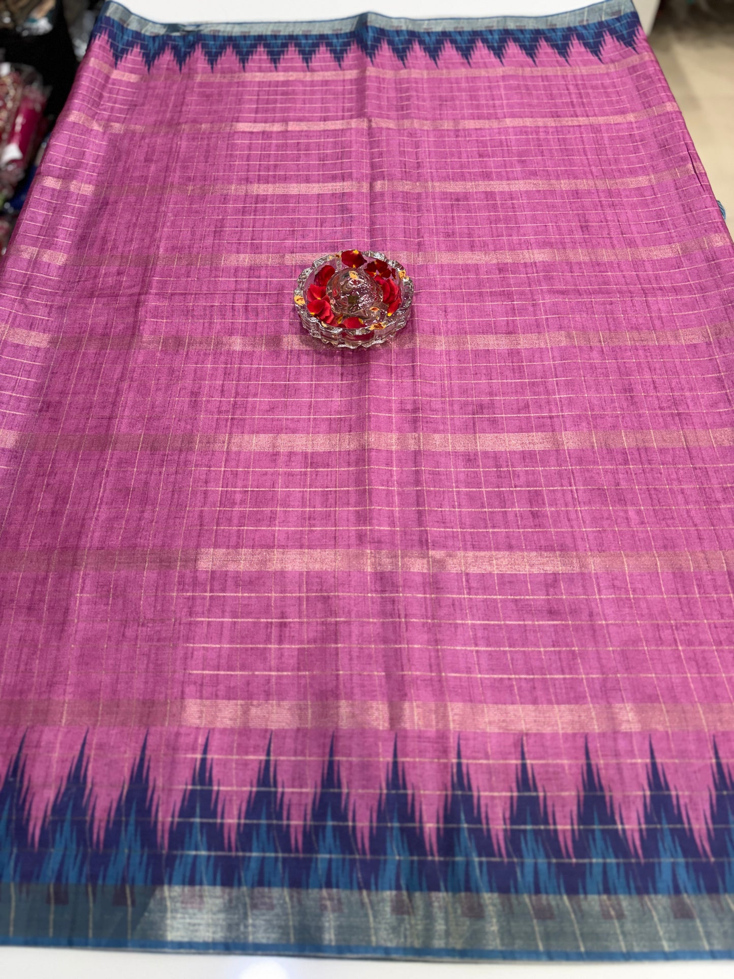 Semi Tussar Silk Saree with Contrast Border and Tassel Pallu for Women