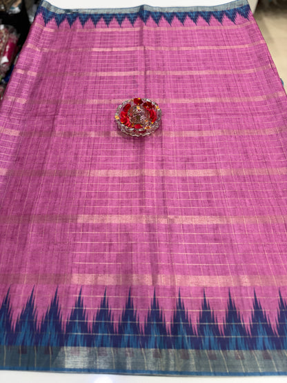Semi Tussar Silk Saree with Contrast Border and Tassel Pallu for Women