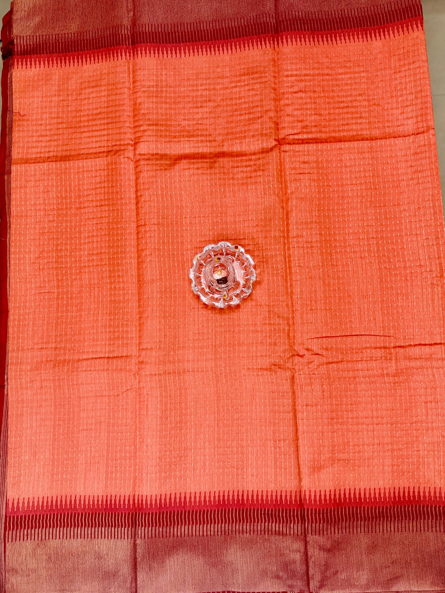 Semi Raw Silk Saree with Temple Border and Blouse – Handwoven Style Festive Wear