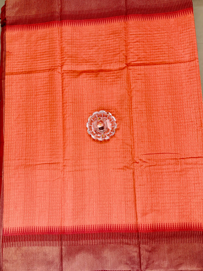 Semi Raw Silk Saree with Temple Border and Blouse – Handwoven Style Festive Wear