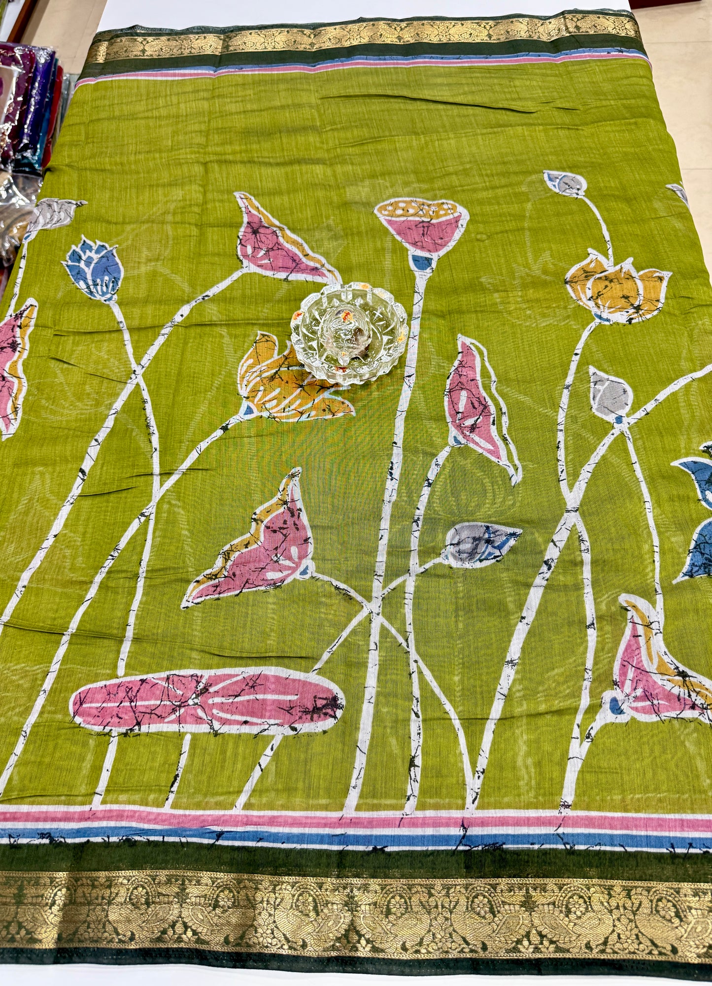 Chennuri silk style printed saree with traditional artwork border and unstitched blouse fabric for women