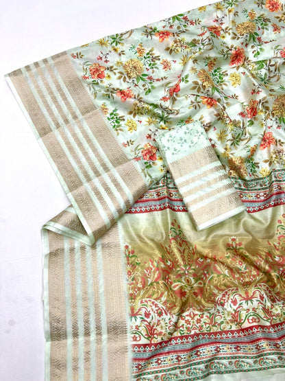 Soft Dola Silk Sarees digital floral print Jacquard weaving border