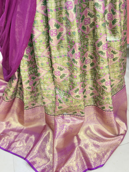 Semi Pattu Kanchi Pavada Unstitched Fabric for Women – 3.5m Length, Traditional Ethnic Wear