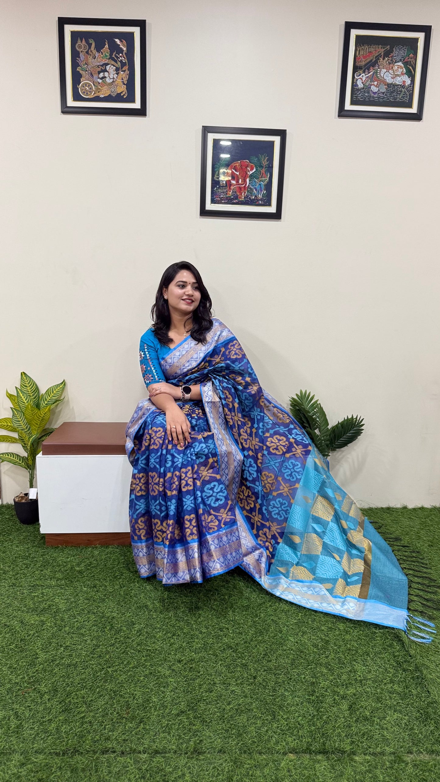 Pochampally Pure Cotton Saree for Women with Traditional Ikat Weave and Blouse Piece – Multiple Colors