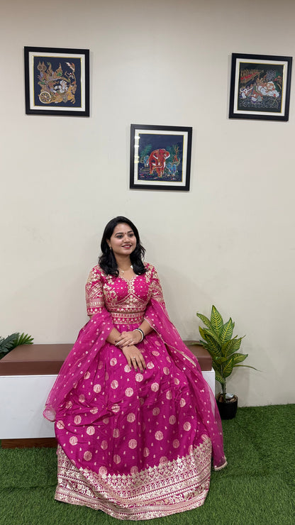 Viscose Jacquard Silk Embroidered Lehenga Choli with Dupatta for Women – Free Size Stitched