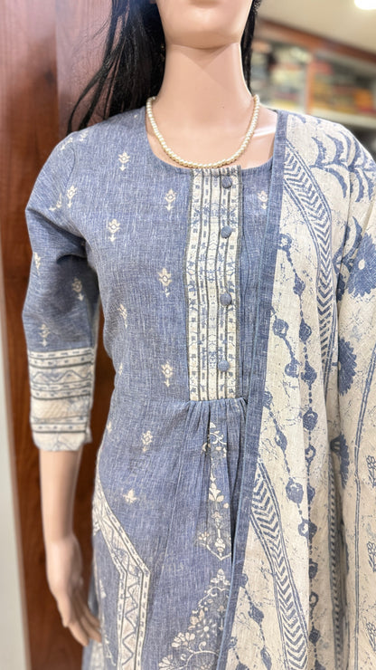 Cotton flex kurta pant dupatta set for women with detailing work, sizes 38 to 44, ethnic 3 piece suit set