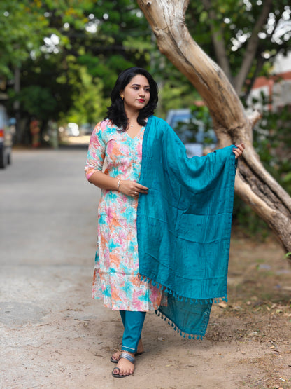 Handcrafted Modal Silk Kurti with Pant & Heavy Work Dupatta – Sizes M to 3XL