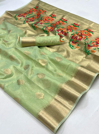 Korra Tissue Saree with Paithani Zari Weaving, Paithani Pallu and Heavy Blouse – Wedding Wear