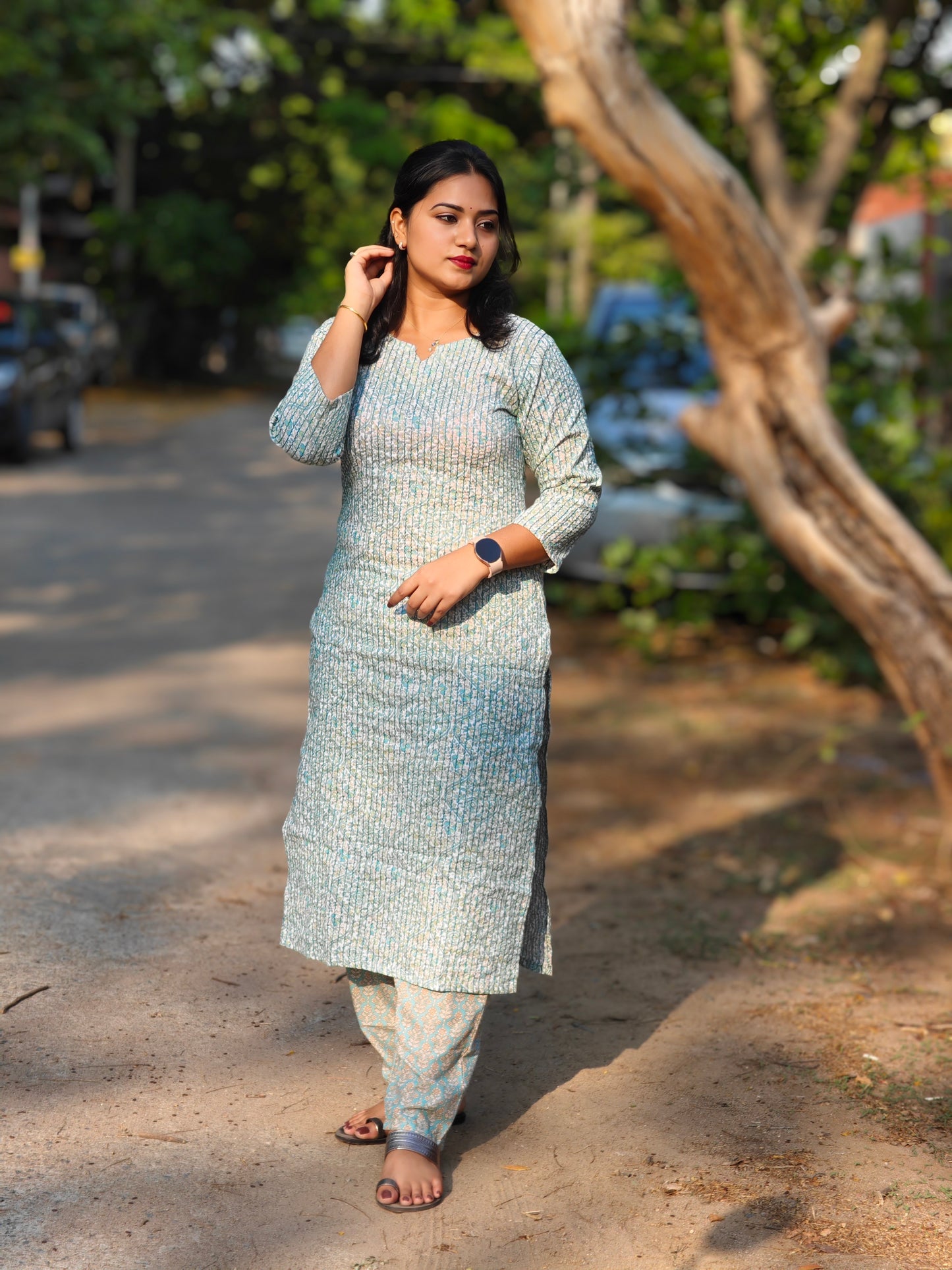 Gazal Blue Printed Cotton Kurti with Pant Set for Women – Elegant Daily & Casual Wear, S to XXL