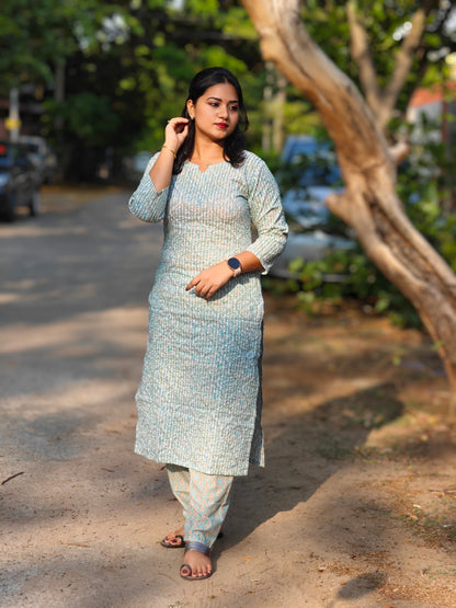 Gazal Blue Printed Cotton Kurti with Pant Set for Women – Elegant Daily & Casual Wear, S to XXL