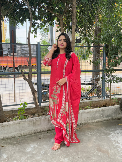 Natural Crepe Kurta Pant Dupatta Set with Elegant Detailing Work – Festive and Party Wear Suit Set for Women