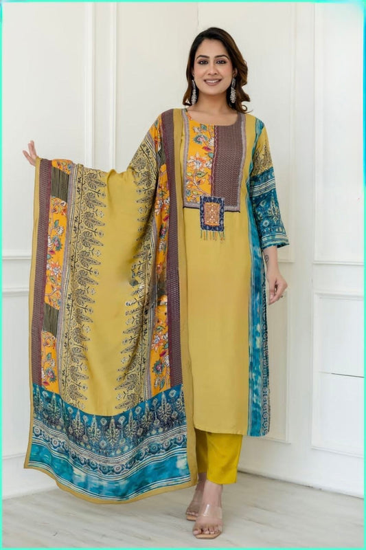 Viscose Muslin Suit Set with Digital Print Gota Work and Dupatta for Women