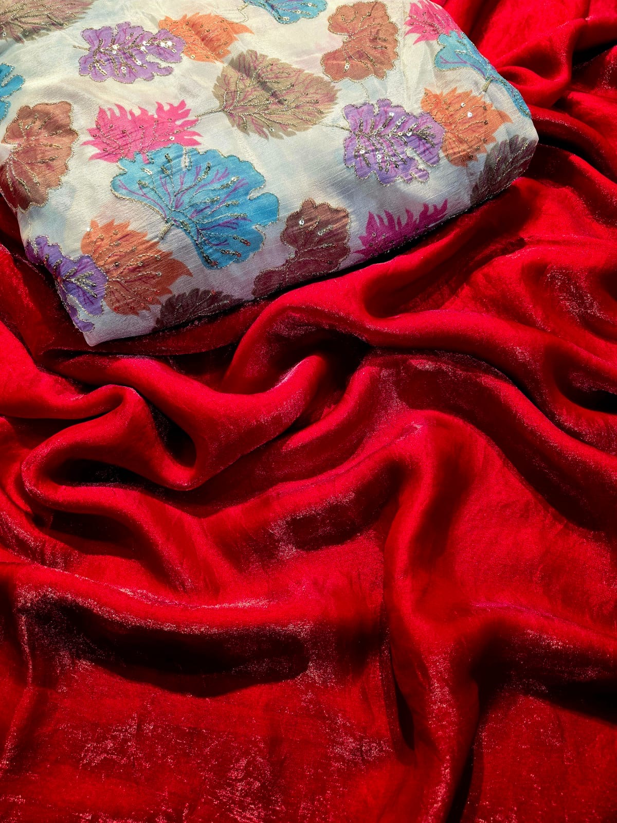 Space Soft Silk Saree with Embroidered Position-Print Blouse – Elegant Festive and Party Wear Saree for Women