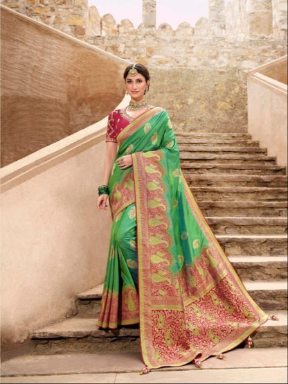 banarasi saree with zari weaving and embroidered silk blouse – ethnic festive wear for women