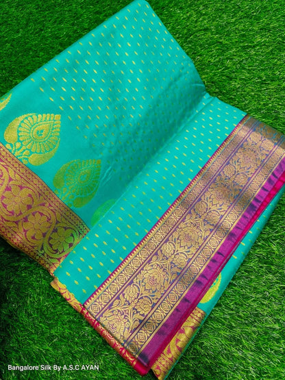 Bangalore Silk Saree with Pure Velvet Touch, Dual Tone Colour & All-Over Chunri Butta Design