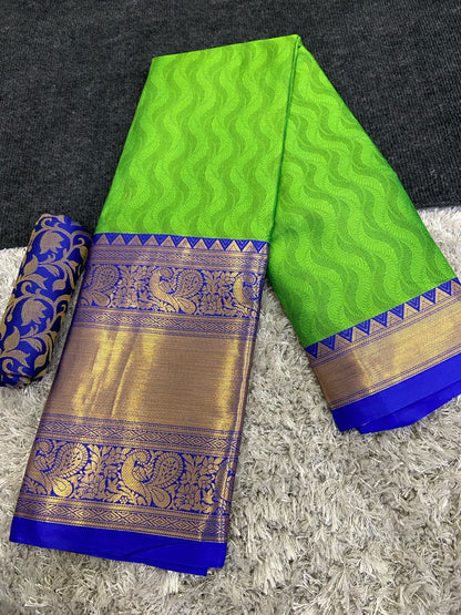 Cotton Silk Saree with Broad Contrast Jacquard Border and Matching Blouse – Festive and Wedding Wear