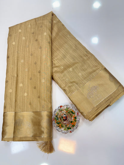 Tussar silk saree with satin border and zari woven motifs for women