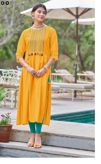 Rayon Printed Kurti with Embroidery and Handwork for Women – XXL & XXXL