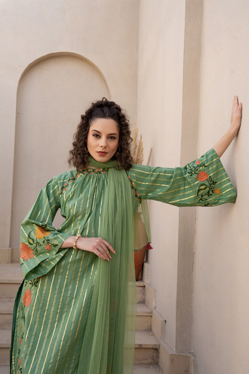 Pure Cotton Embroidered Kurta Pant Dupatta Set for Women