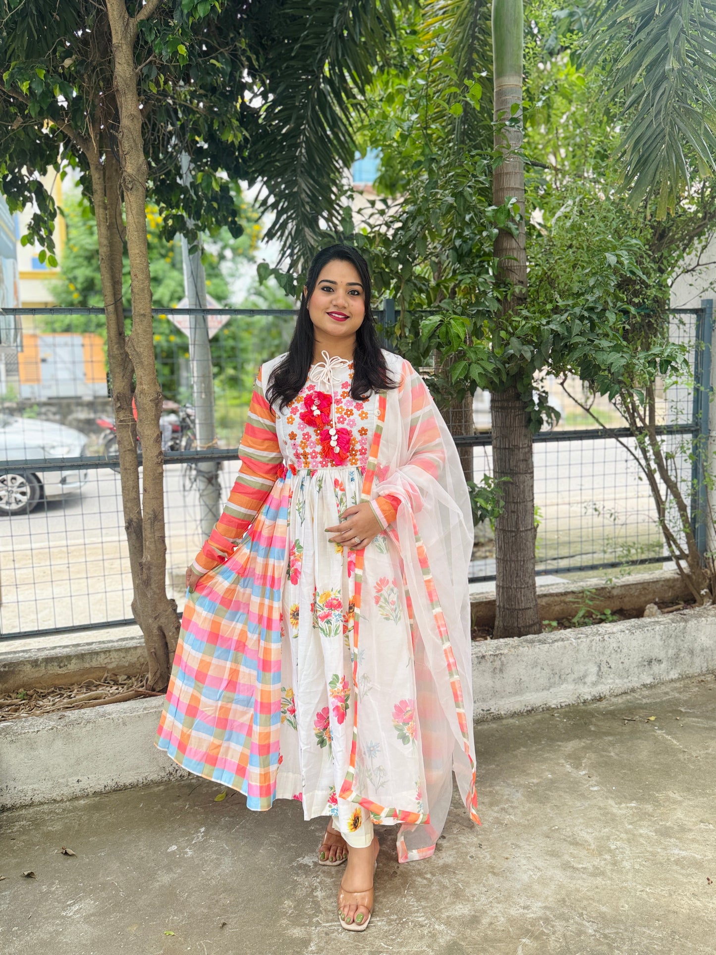 Soft Chanderi Kurta Pant with Organza Dupatta Set for Women – Embroidery & Digital Print – M to XXL