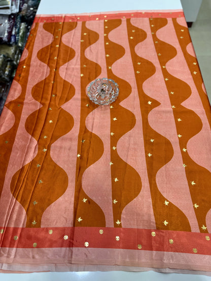 Japan satin saree for women with position print pallu and blouse, soft satin printed saree for festive and casual wear