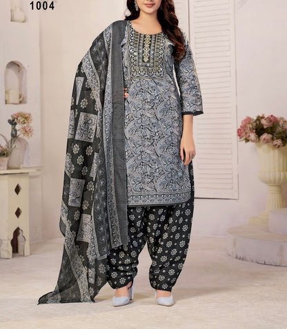 Muska Cotton Embroidered Kurta Patiala Suit Set with Malmal Dupatta for Women