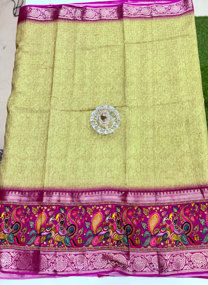 Russian Bentex Border Chittpallu Viscose Crepe Silk Saree with Zari Weaving – Festive Wear