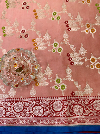 Mashru Katan Silk Saree with Multicolor Zari Weaving and Contrast Border – Festive Wear for Women