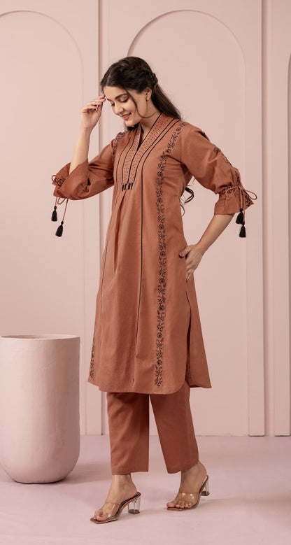 Cotton Flex Co-ord Set for Women with Fine Thread Embroidery – Top and Pant Set