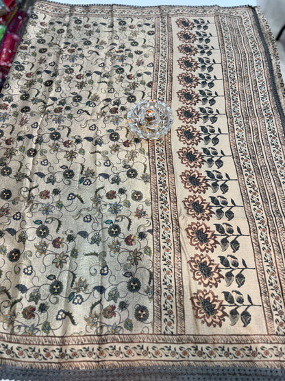 Nilambari Silk Floral Printed Saree with Lace Border