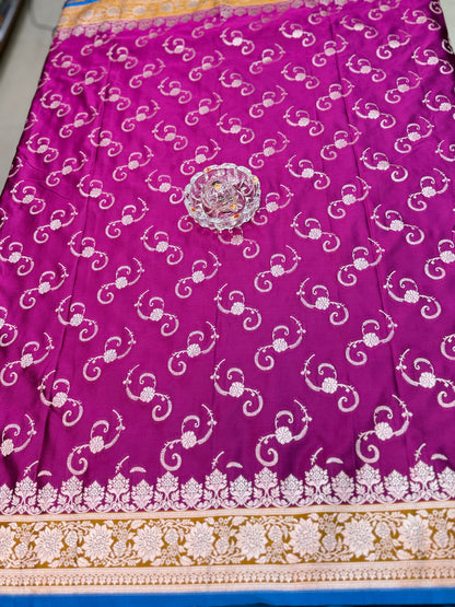 Mashru Katan Silk Saree with Zari Weaving Border and Blouse – Festive Wear for Women