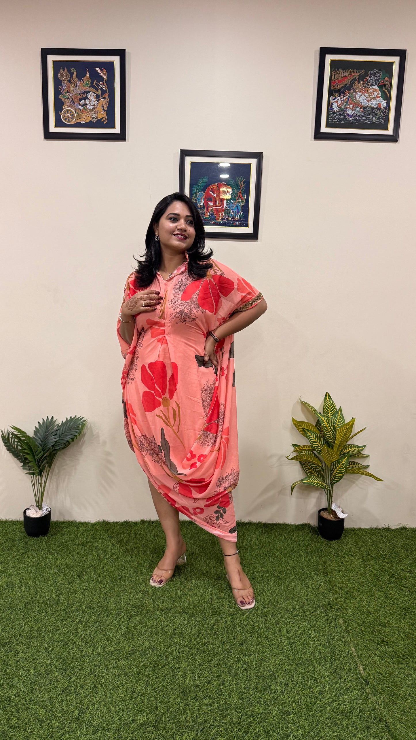 Faux Georgette Printed Kaftan for Women with Handwork Embellishments – Sizes 36 to 46