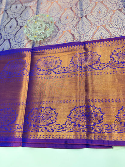 Bridal tissue saree for women with woven zari work and contrast border, kanchipuram style powerloom saree with blouse fabric