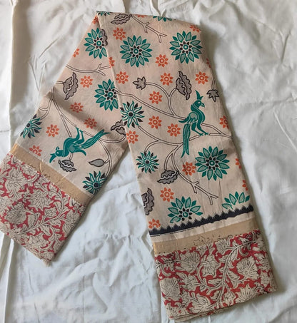 Handloom Nellore Silk Saree for Women – Kalamkari Print with Hand-Printed Border and Blouse Piece