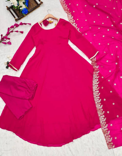 Fuchsia Georgette Embroidered Anarkali Set with Dupatta and Bottom – Sizes S to XL – 4.5m Flare