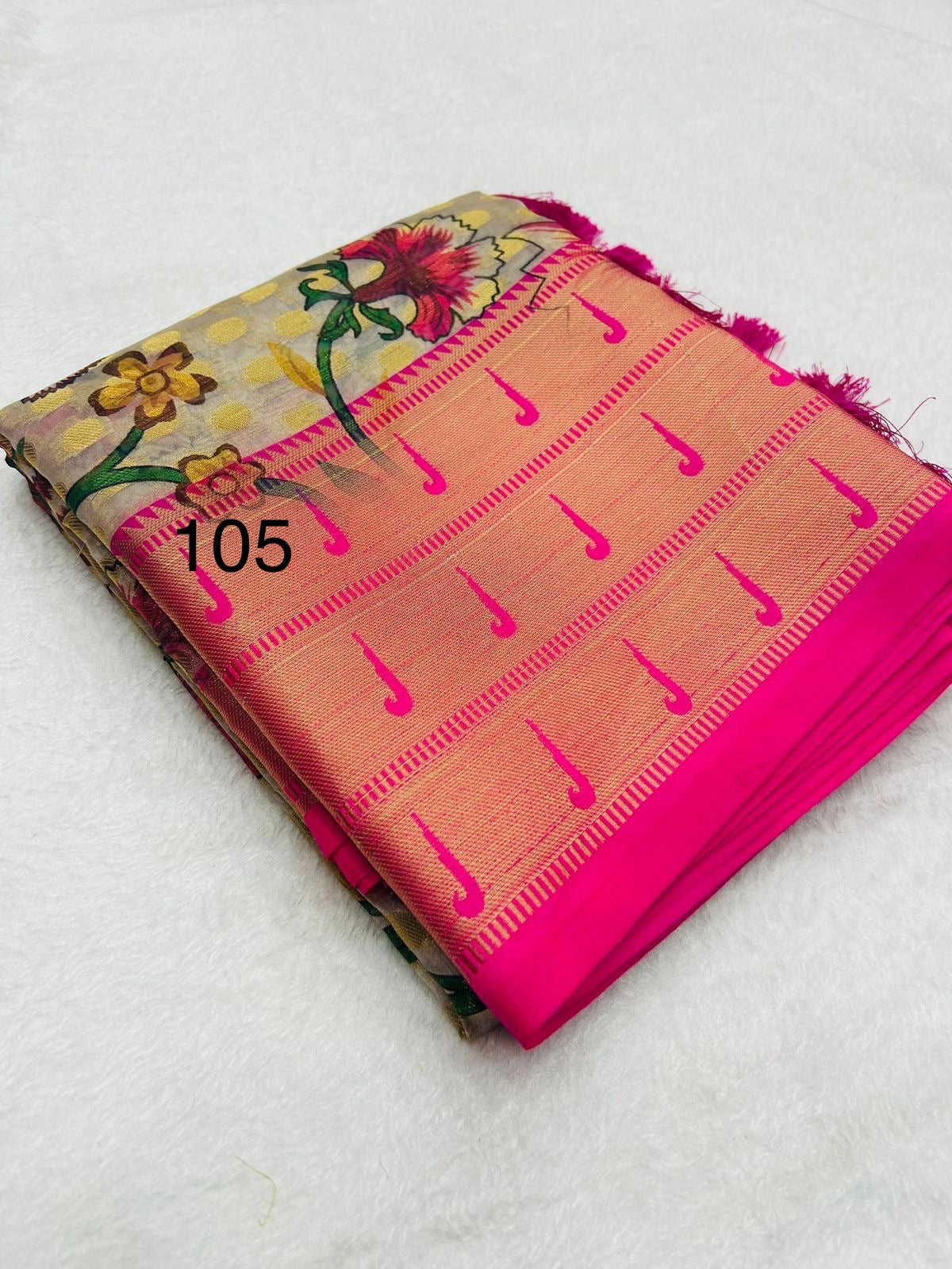 Paithani Silk Saree with Digital Print, Goli Zari Weaving and Tassel Pallu – Contrast Blouse