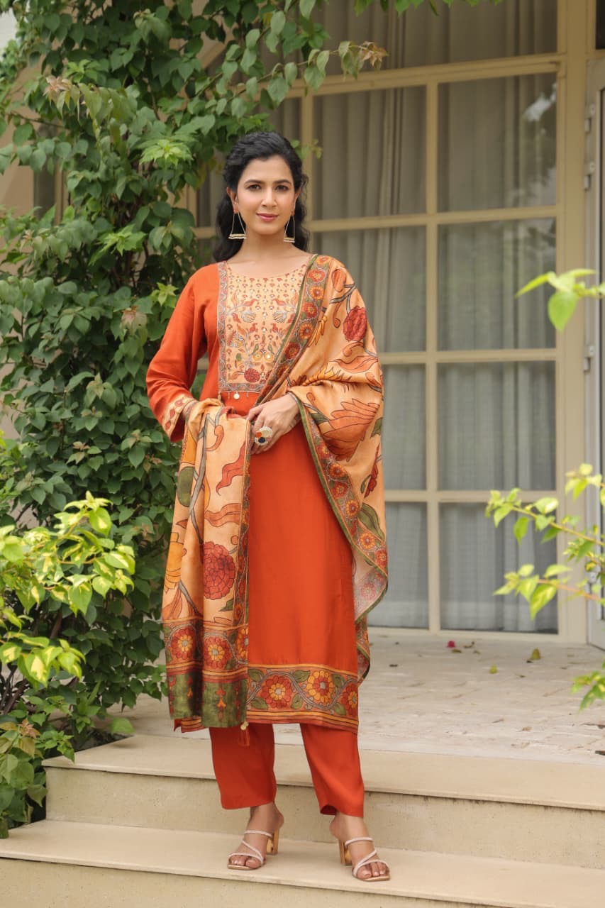Dola Silk Suit Set with Cotton Lining and Printed Dupatta for Women – Sizes 38 to 46