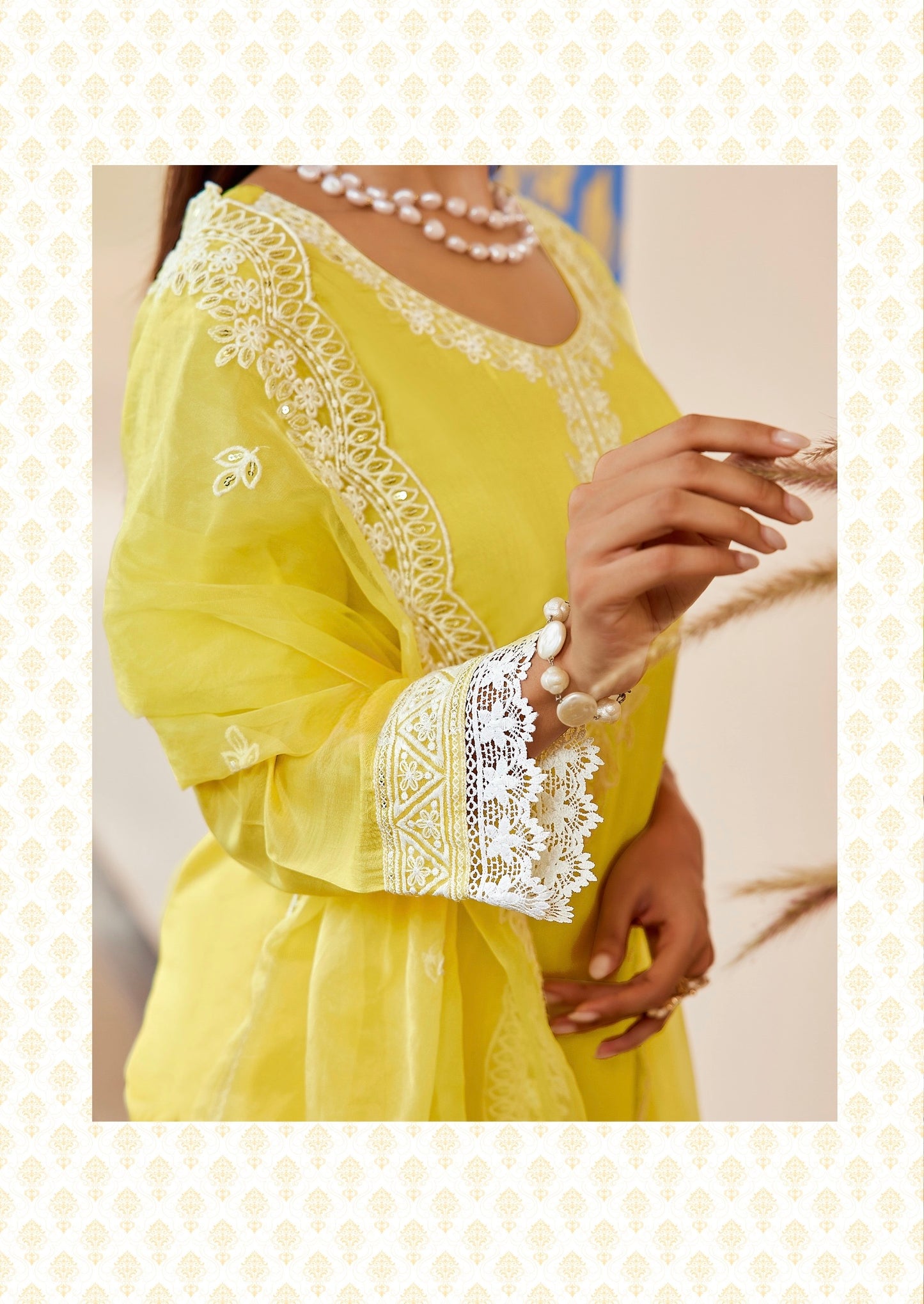 Muslin Kurti Palazzo Dupatta Set with Embroidery and Organza Dupatta for Women – L to 3XL