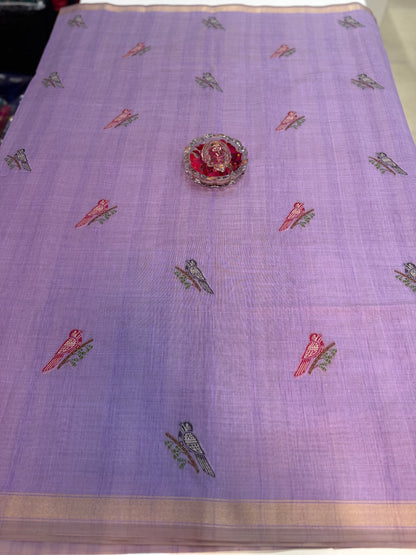 Ghicha cotton saree with bird motif pallu and tassel border, printed cotton saree for women