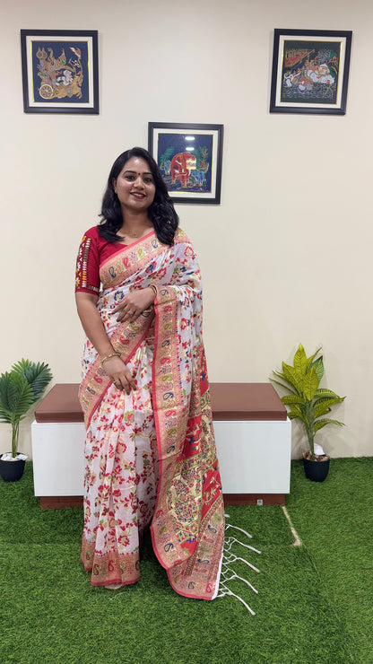 Semi-Chanderi Silk Pashmina Saree with Woven Pattern – Winter Festive Saree for Women