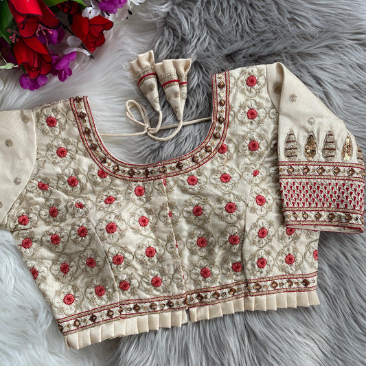 Bridal Blouse in Heavy Pure Soft Cobra Silk with Sequins Embroidery and Latkan Detailing