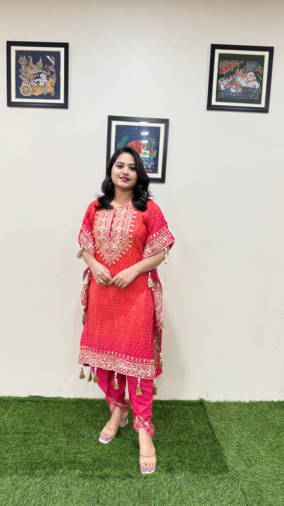 Pure Viscose Natural Crepe Silk Hand-embellished gota patti work with hand mirror work