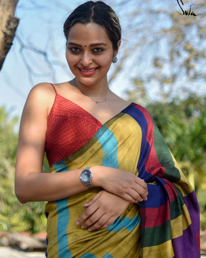 Sico Strip Saree in Cotton Blend Fabric with Blouse Piece – Women’s Daily Wear Saree