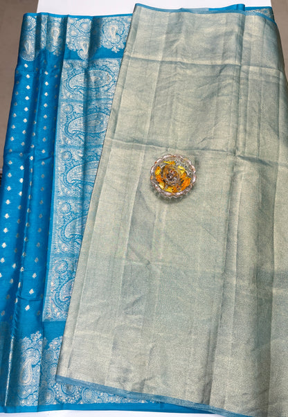 Pure Tussar Silk Jamdani Saree with Multicolor Zari Buta and Rich Pallu – Silk Mark Certified